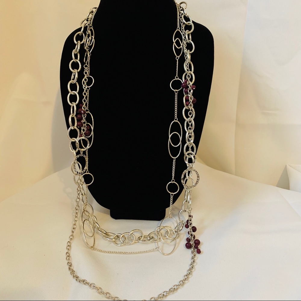 Three Silver Tone Long Necklaces